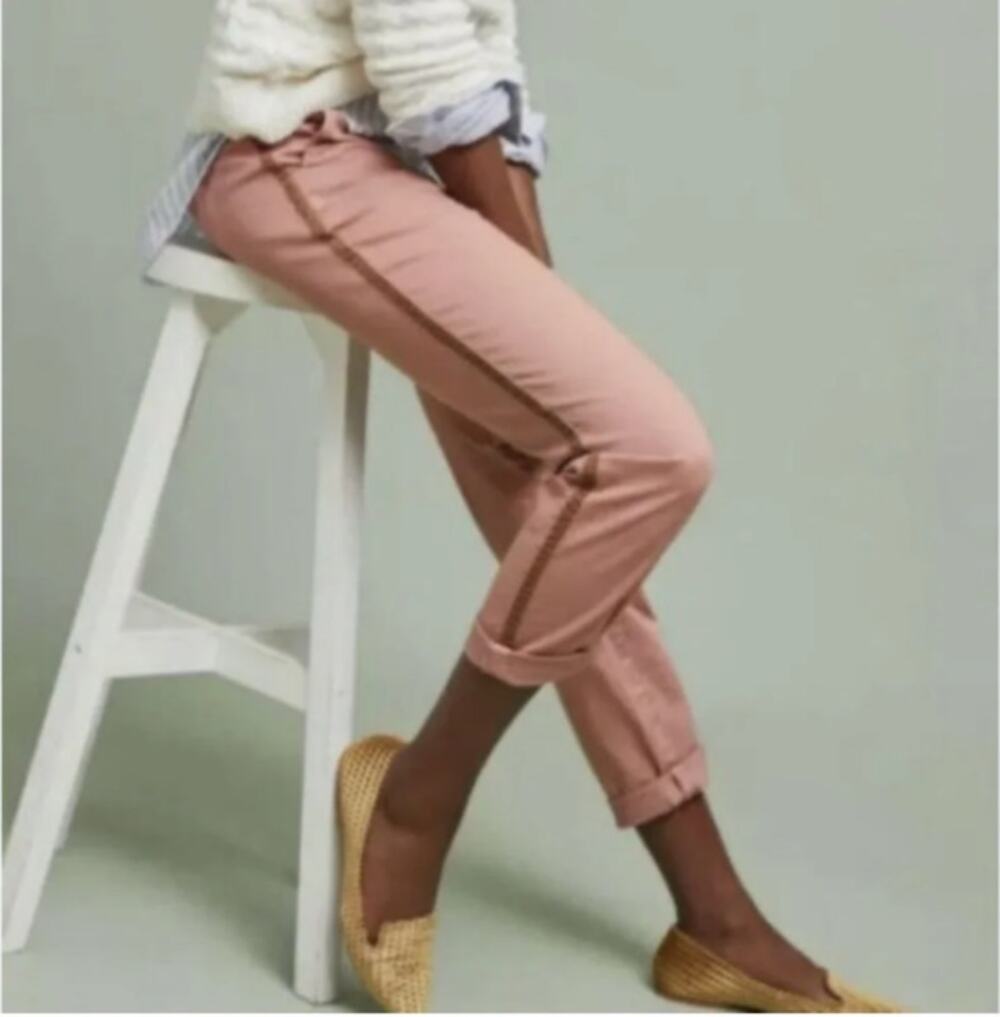 Chino by Anthropologie Pink Salmon Pants Velvet Stripe panel Relaxed Size 25
